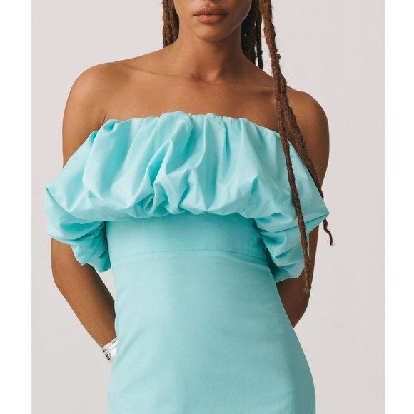 Anthropologie Let Me Be Strapless Slim Bubble Dress Hawaiian Blue - Large - Picture 4 of 13